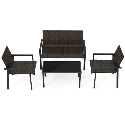 4 Pieces Patio Furniture Set with Heavy Duty Galvanized Metal Frame-Brown - Color: Brown - Image 4