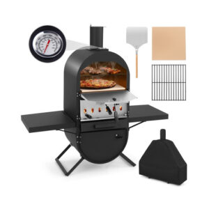 Outdoor Pizza Oven with 600D Oxford Fabric Cover 12 Inch Pizza Stone and Cooking Grill - Color: Black