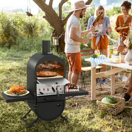 Outdoor Pizza Oven with 600D Oxford Fabric Cover 12 Inch Pizza Stone and Cooking Grill - Color: Black - Image 2