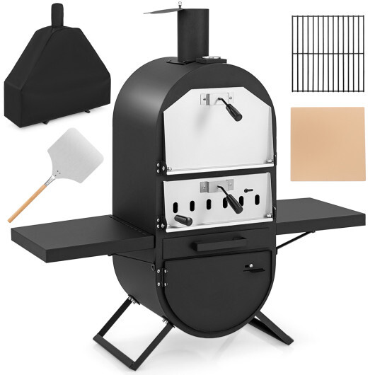 Outdoor Pizza Oven with 600D Oxford Fabric Cover 12 Inch Pizza Stone and Cooking Grill - Color: Black - Image 3