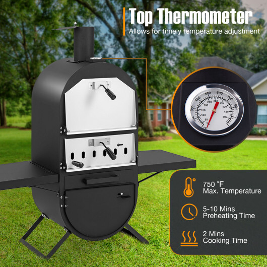 Outdoor Pizza Oven with 600D Oxford Fabric Cover 12 Inch Pizza Stone and Cooking Grill - Color: Black - Image 5