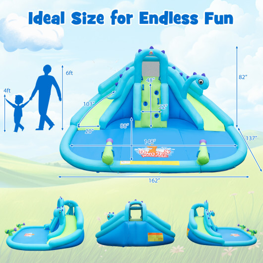 Inflatable Water Slide with Dual Slides and Large Splash Pool and Carry Bag (with 584W Blower) - Color: Blue - Image 3