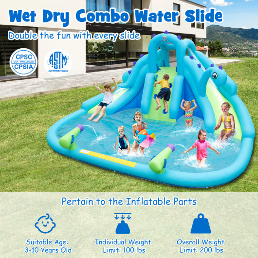 Inflatable Water Slide with Dual Slides and Large Splash Pool and Carry Bag (with 584W Blower) - Color: Blue - Image 4