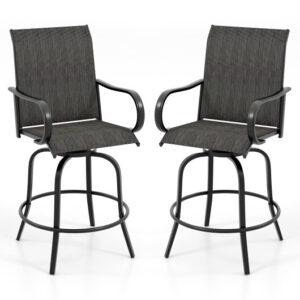 2 Pieces 360 Rotating Bar Stool Set with Armrests for Patio-Black - Color: Black