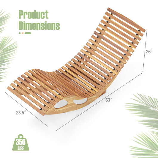 Acacia Wood Patio Rocking Sun Lounger Chaise Lounge with Ergonomic Curved Seat - Color: Natural - Image 4
