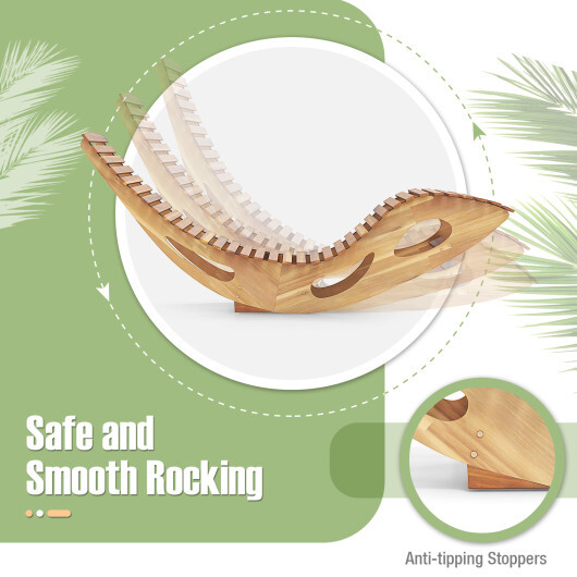 Acacia Wood Patio Rocking Sun Lounger Chaise Lounge with Ergonomic Curved Seat - Color: Natural - Image 5