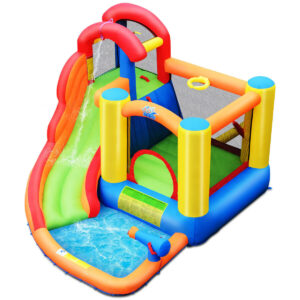 6-in-1 Water Park Bounce House for Outdoor Fun with Blower and Splash Pool - Color: Multicolor