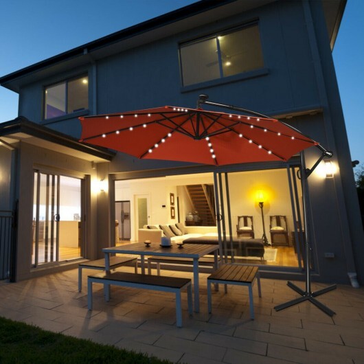 10 ft 360?° Rotation Solar Powered LED Patio Offset Umbrella without Weight Base-Orange - Color: Orange - Size: 10 ft - Image 2