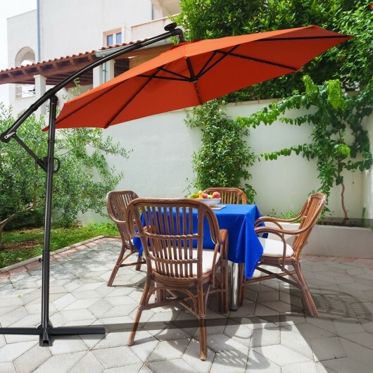 10 ft 360?° Rotation Solar Powered LED Patio Offset Umbrella without Weight Base-Orange - Color: Orange - Size: 10 ft - Image 3