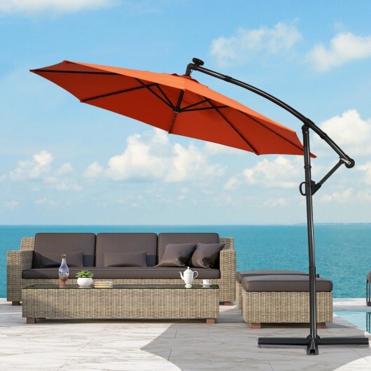 10 ft 360?° Rotation Solar Powered LED Patio Offset Umbrella without Weight Base-Orange - Color: Orange - Size: 10 ft - Image 4