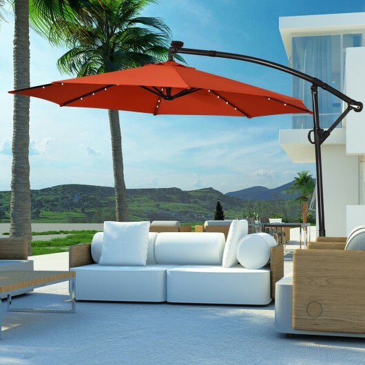 10 ft 360?° Rotation Solar Powered LED Patio Offset Umbrella without Weight Base-Orange - Color: Orange - Size: 10 ft - Image 5