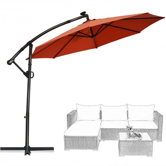 10 ft 360?° Rotation Solar Powered LED Patio Offset Umbrella without Weight Base-Orange - Color: Orange - Size: 10 ft - Image 6