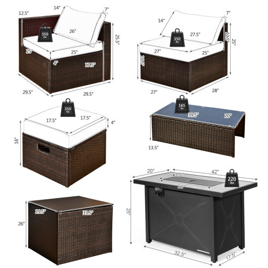 9 Pieces Outdoor Patio Furniture Set with 42 Inch Propane Fire Pit Table-Navy - Color: Navy - Image 5