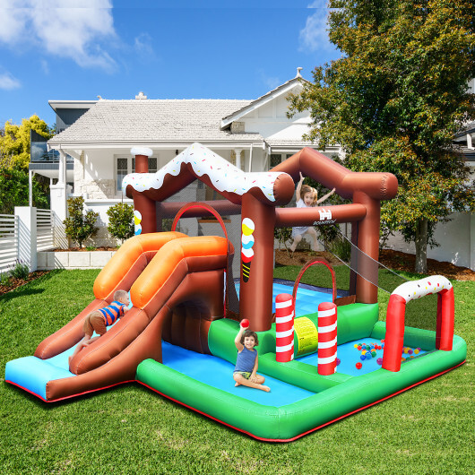 Kids Inflatable Bounce House Jumping Castle Slide Climber Bouncer with 550W Blower - Color: Multicolor - Image 2