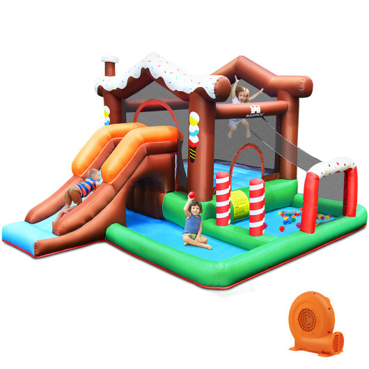 Kids Inflatable Bounce House Jumping Castle Slide Climber Bouncer with 550W Blower - Color: Multicolor - Image 3