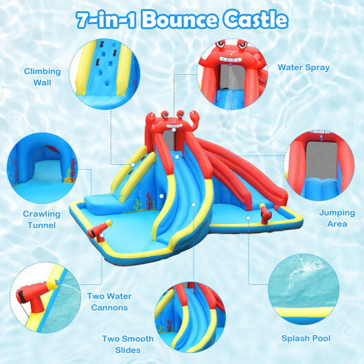 Inflatable Water Slide Bounce House with Water Cannon with 680W Blower - Color: Navy - Image 5