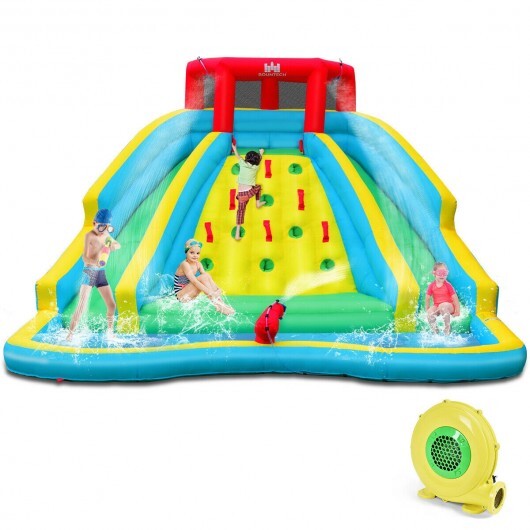 Inflatable Water Park Bounce House with Double Slide and Climbing Wall with 735W Blower - Color: Blue