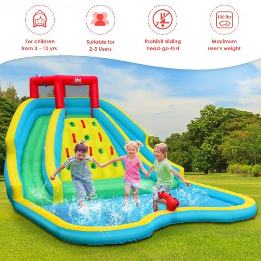 Inflatable Water Park Bounce House with Double Slide and Climbing Wall with 735W Blower - Color: Blue - Image 4