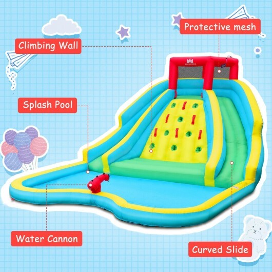 Inflatable Water Park Bounce House with Double Slide and Climbing Wall with 735W Blower - Color: Blue - Image 5
