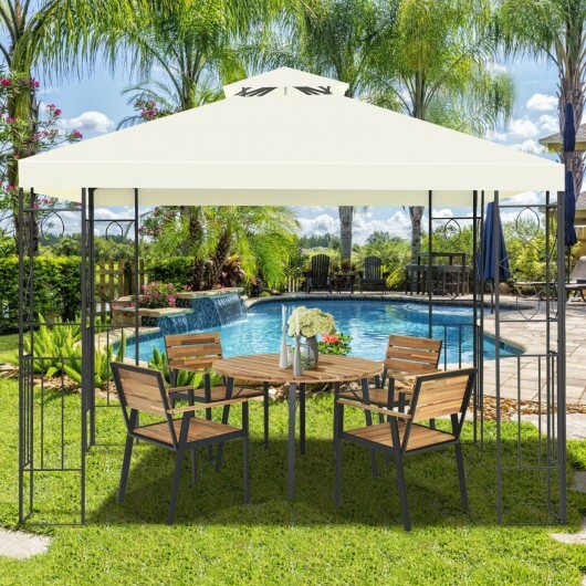 2 Tiers 10 x 10 Feet Patio Gazebo Canopy Tent - Color: Beige - Image 2