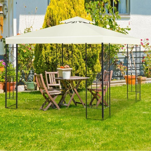 2 Tiers 10 x 10 Feet Patio Gazebo Canopy Tent - Color: Beige - Image 3