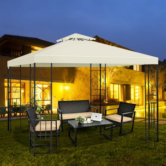 2 Tiers 10 x 10 Feet Patio Gazebo Canopy Tent - Color: Beige - Image 4