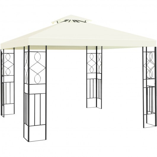 2 Tiers 10 x 10 Feet Patio Gazebo Canopy Tent - Color: Beige - Image 5
