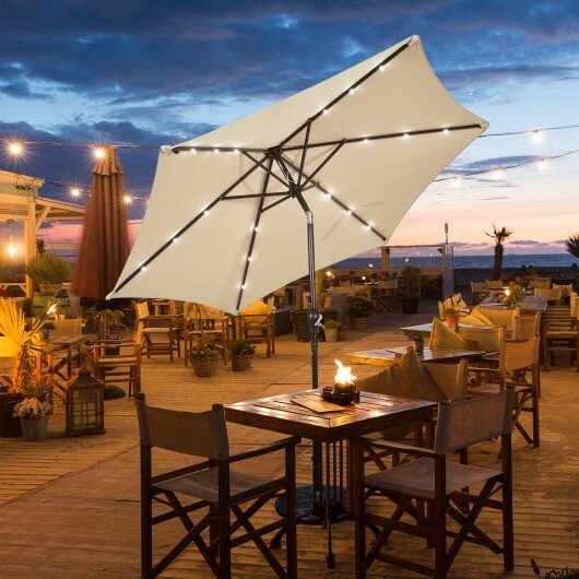 9 Feet Solar LED Lighted Patio Market Umbrella Tilt Adjustment Crank Lift-Beige - Color: Beige - Size: 9 ft - Image 2
