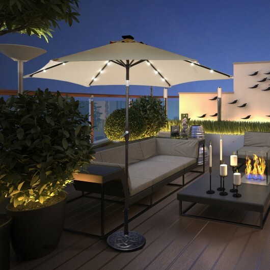 9 Feet Solar LED Lighted Patio Market Umbrella Tilt Adjustment Crank Lift-Beige - Color: Beige - Size: 9 ft - Image 3
