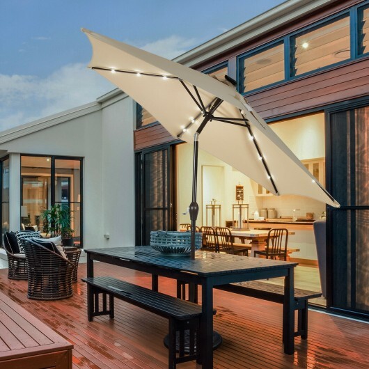 9 Feet Solar LED Lighted Patio Market Umbrella Tilt Adjustment Crank Lift-Beige - Color: Beige - Size: 9 ft - Image 4
