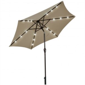 9 Feet Solar LED Lighted Patio Market Umbrella Tilt Adjustment Crank Lift-Tan - Color: Tan - Size: 9 ft