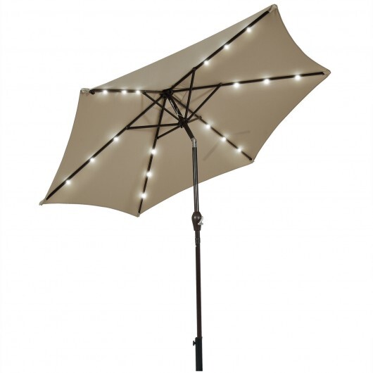 9 Feet Solar LED Lighted Patio Market Umbrella Tilt Adjustment Crank Lift-Tan - Color: Tan - Size: 9 ft