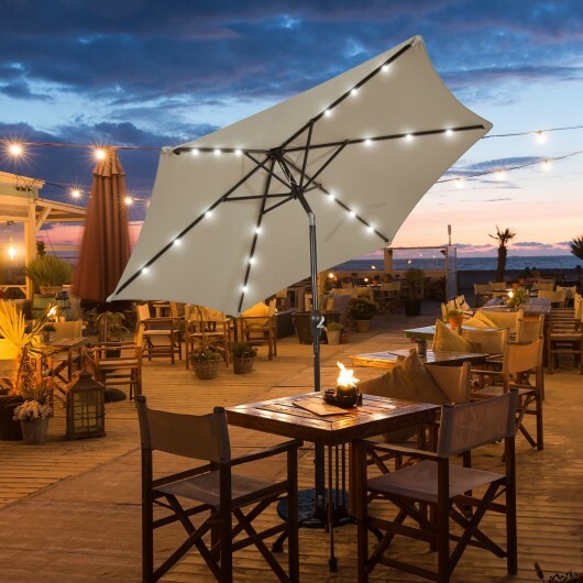 9 Feet Solar LED Lighted Patio Market Umbrella Tilt Adjustment Crank Lift-Tan - Color: Tan - Size: 9 ft - Image 2