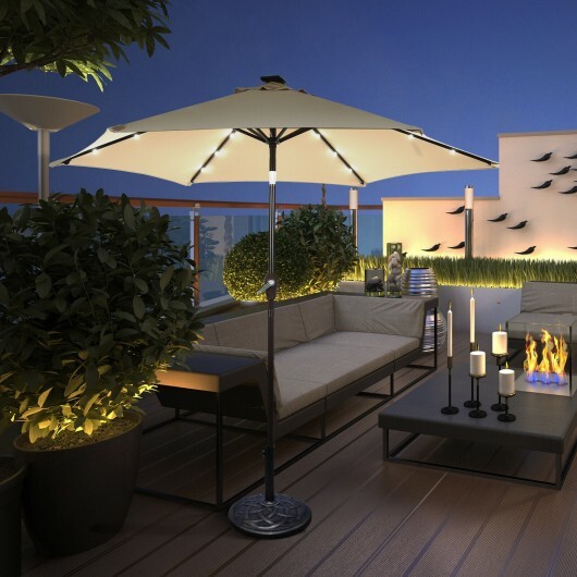 9 Feet Solar LED Lighted Patio Market Umbrella Tilt Adjustment Crank Lift-Tan - Color: Tan - Size: 9 ft - Image 3
