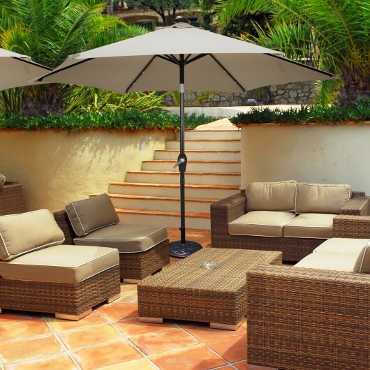 9 Feet Solar LED Lighted Patio Market Umbrella Tilt Adjustment Crank Lift-Tan - Color: Tan - Size: 9 ft - Image 5