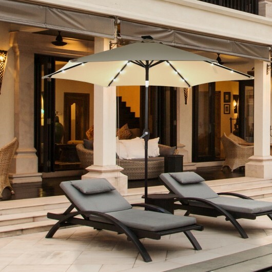 9 Feet Solar LED Lighted Patio Market Umbrella Tilt Adjustment Crank Lift-Tan - Color: Tan - Size: 9 ft - Image 6