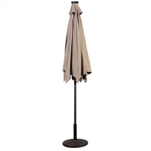 9FT Patio Solar Umbrella LED Patio Market Steel Tilt W/ Crank Outdoor New-beige - Color: Beige - Size: 9 ft - Image 4