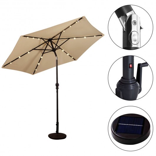 9FT Patio Solar Umbrella LED Patio Market Steel Tilt W/ Crank Outdoor New-beige - Color: Beige - Size: 9 ft - Image 5