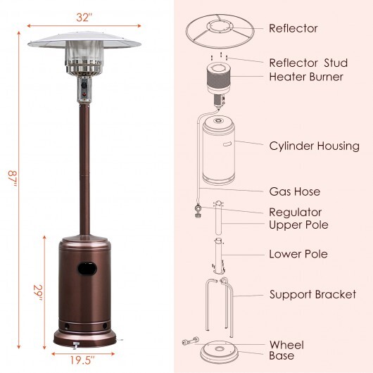 50000 BTU Garden Propane Standing LP Gas Steel Accessories Heater-Bronze - Color: Bronze - Image 4