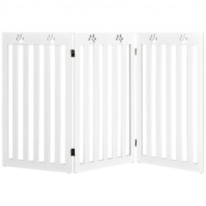 36 Inch Folding Wooden Freestanding Pet Gate Dog Gate with 360?&deg; Flexible Hinge-White - Color: White