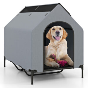 Large/Middle/Small Outdoor Elevated Pet House with Ventilated Windows-L - Color: Gray - Size: L