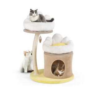 Cat Tree Small Cat Tower with 2 Removable and Washable Perches-White - Color: White