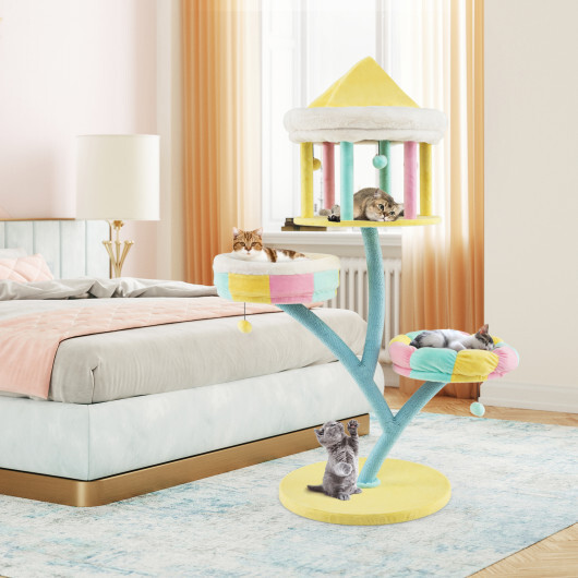 Multi-Layer Cat Tree with 2 Removable Perches Scratching Posts-Color - Color: Color - Image 2