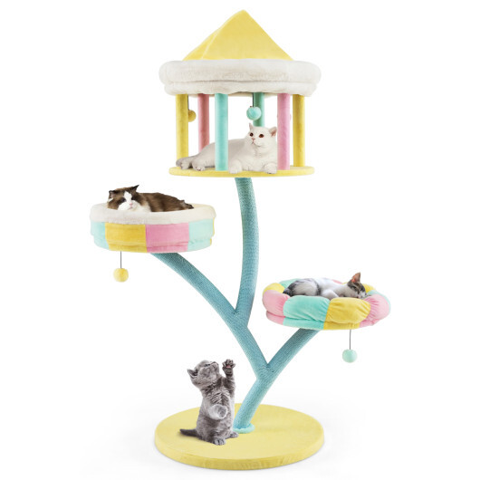 Multi-Layer Cat Tree with 2 Removable Perches Scratching Posts-Color - Color: Color - Image 4