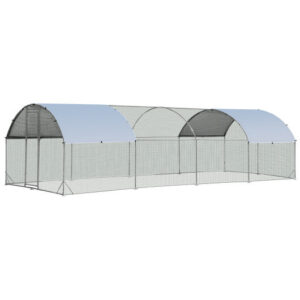 Large Metal Chicken Coop with Cover - Color: Silver