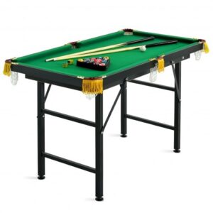 47 Inch Folding Billiard Table with Cues and Brush Chalk -Green - Color: Green