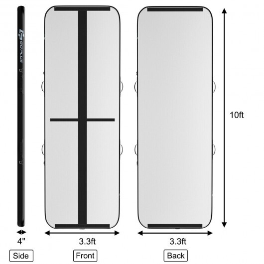 10 Feet Inflatable Gymnastics Tumbling Mat with Pump -Black - Color: Black - Image 2