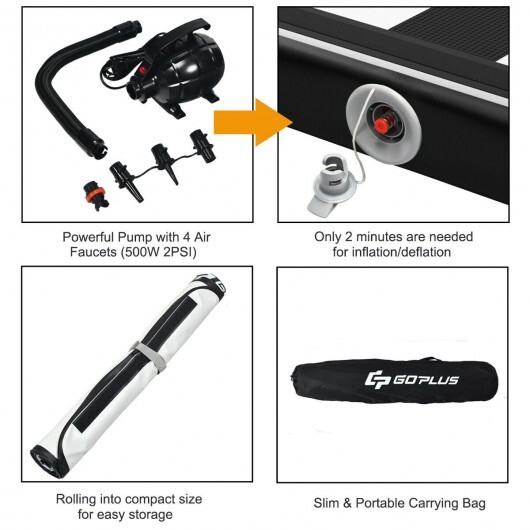 10 Feet Inflatable Gymnastics Tumbling Mat with Pump -Black - Color: Black - Image 5