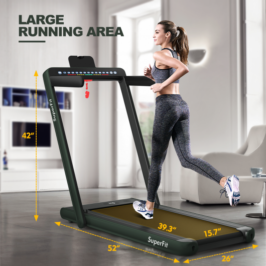 2-in-1 Electric Motorized Health and Fitness Folding Treadmill with Dual Display and Speaker-Green - Color: Green - Image 4