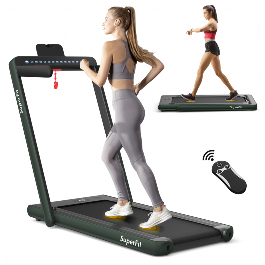 2-in-1 Electric Motorized Health and Fitness Folding Treadmill with Dual Display and Speaker-Green - Color: Green - Image 5